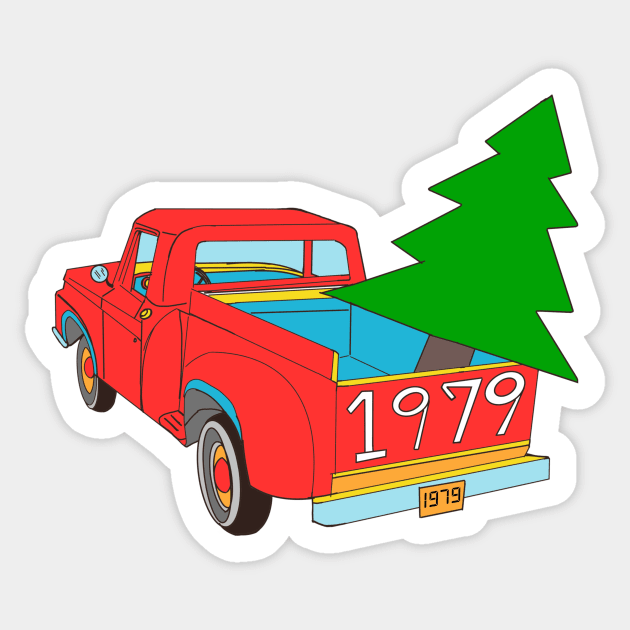 Red Pick up Truck with Christmas Tree Sticker by Grafititee